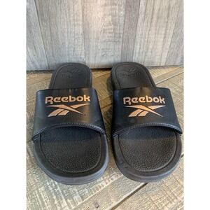 Reebok Women's Sandals Slides Size 7 Black Rose Gold Vacation Beach‎